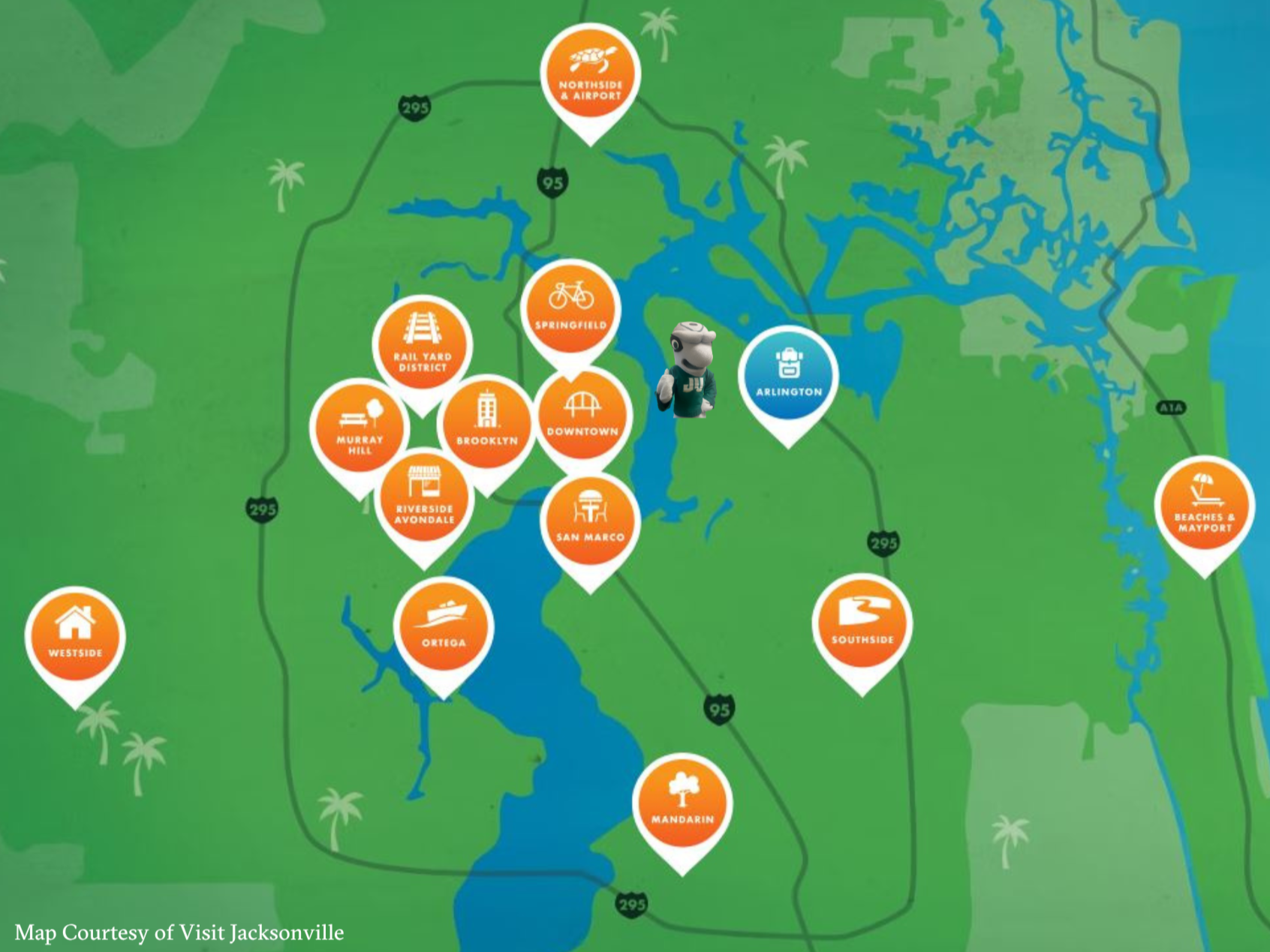 map of Jacksonville neighborhoods from Visit Jacksonville