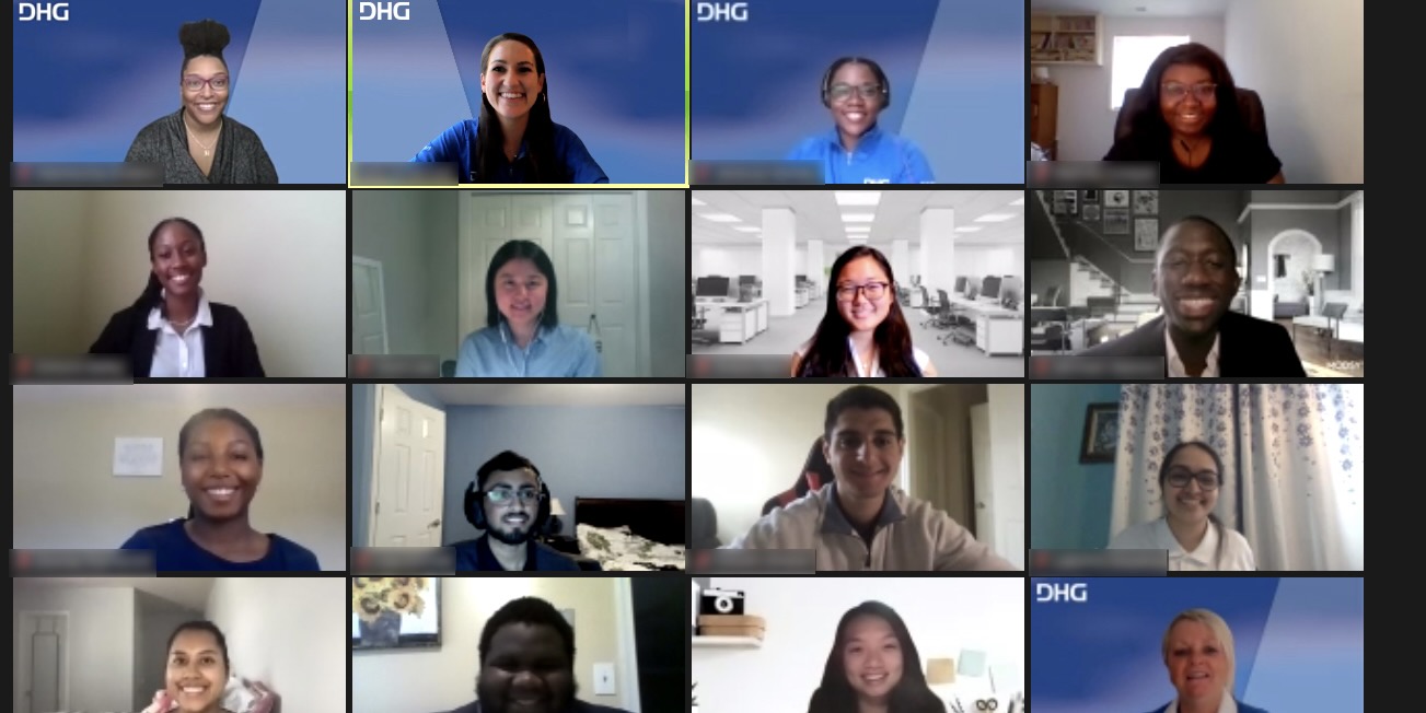 Screenshot of a Zoom screen with DHG employees.