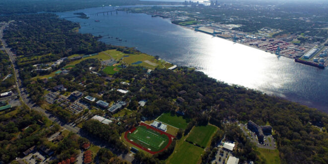 Arial view of JU and the St. Johns River