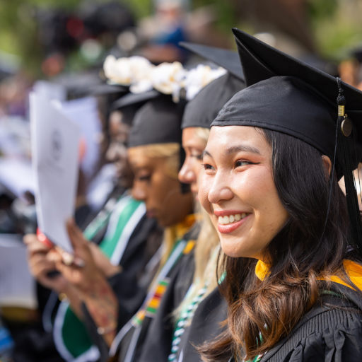 students wearing graduation regalia