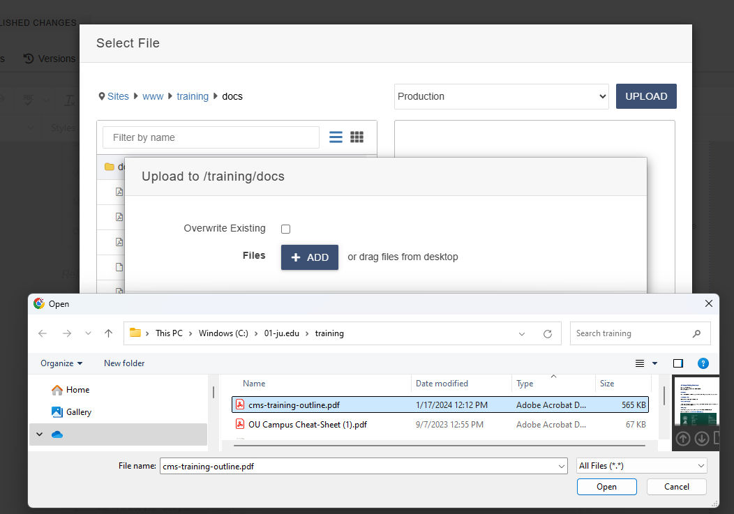 screenshot of file upload