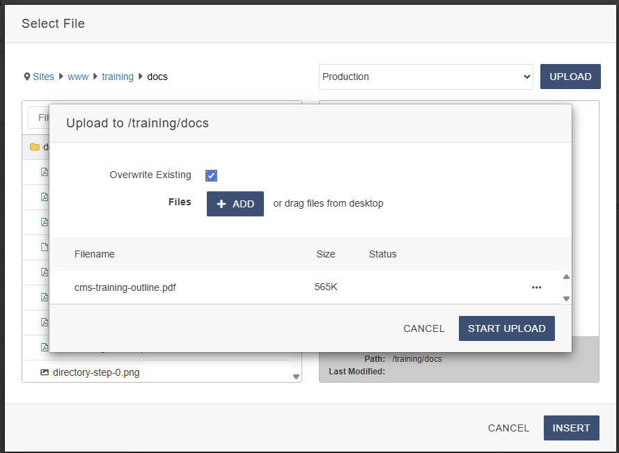 screenshot of file upload