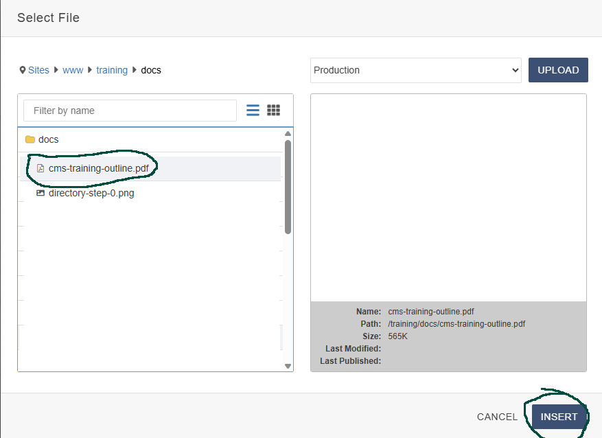 screenshot of file upload