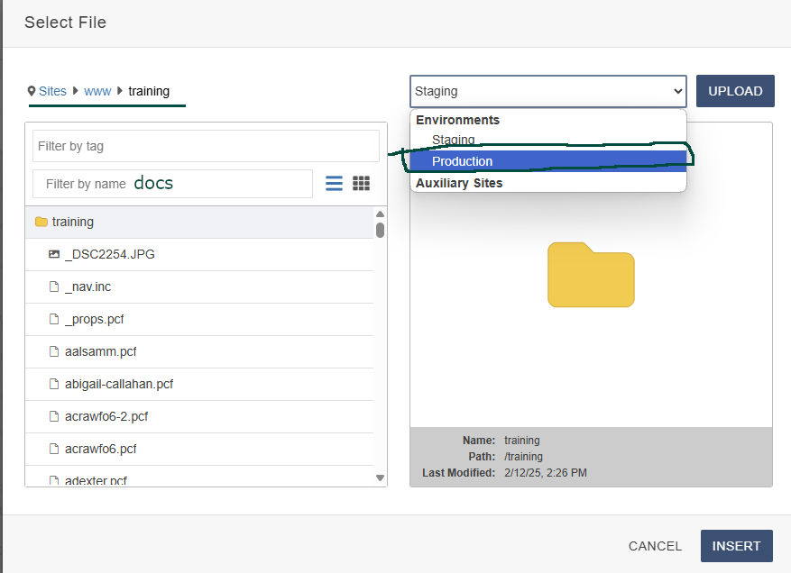 screenshot of file upload