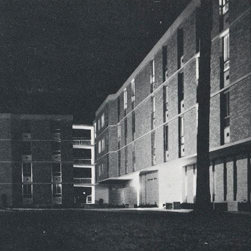 Williams Hall shines at night in 1967.