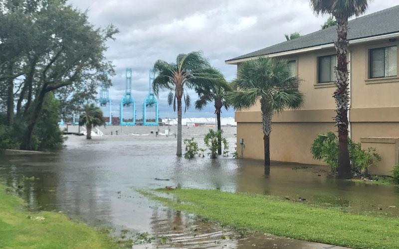 Floodwaters around the Negaard Rowing Center