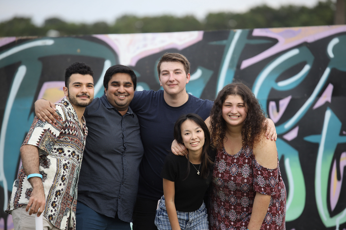 Five happy students at JU's Porter Fest event.