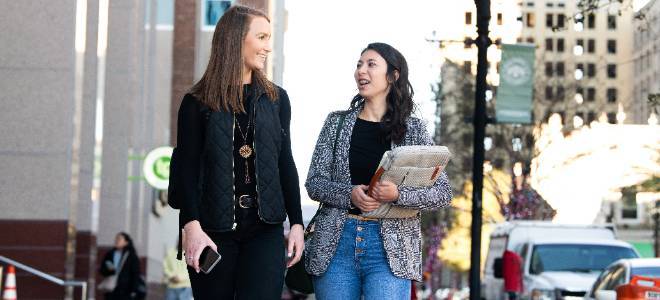 Students walking in downtown Jacksonville. 