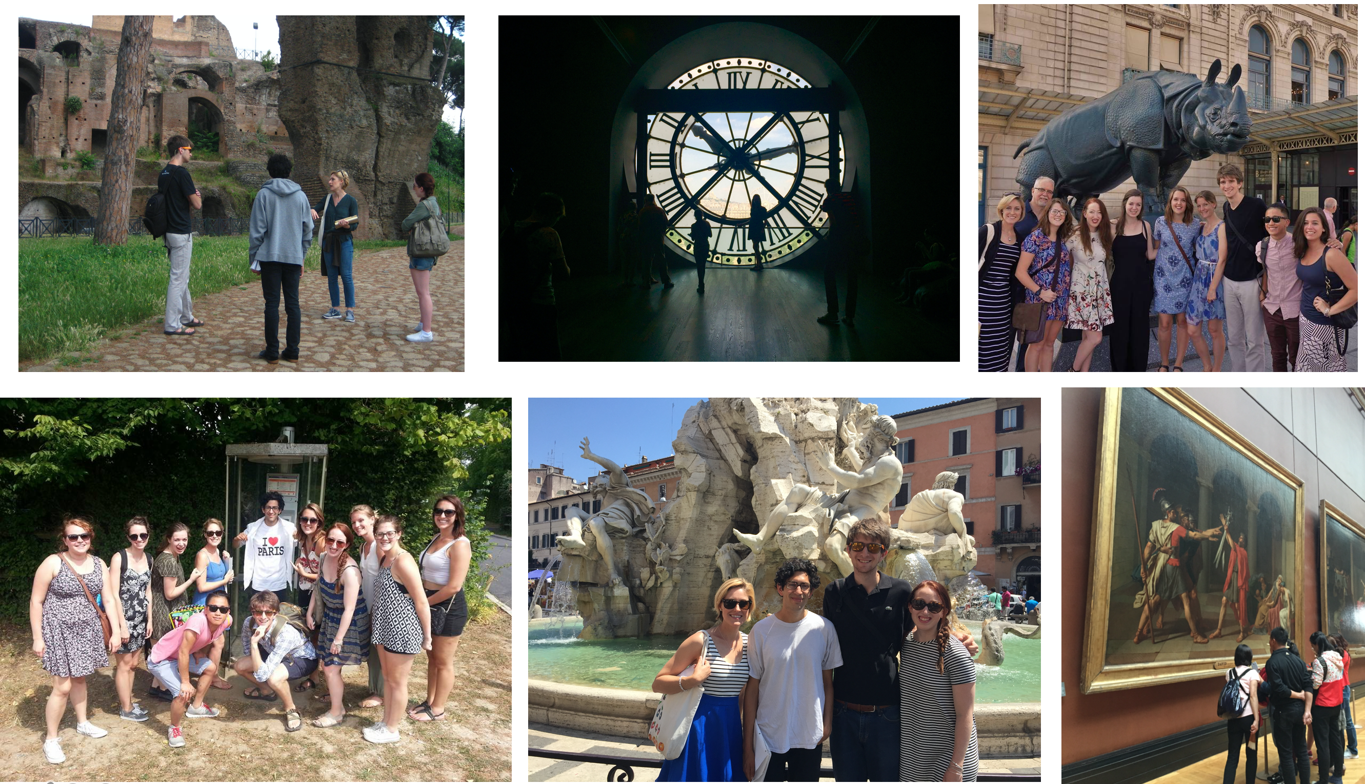 Collage highlighting faculty-led study abroad programs in Paris and Giverny, France, and Rome, Italy.