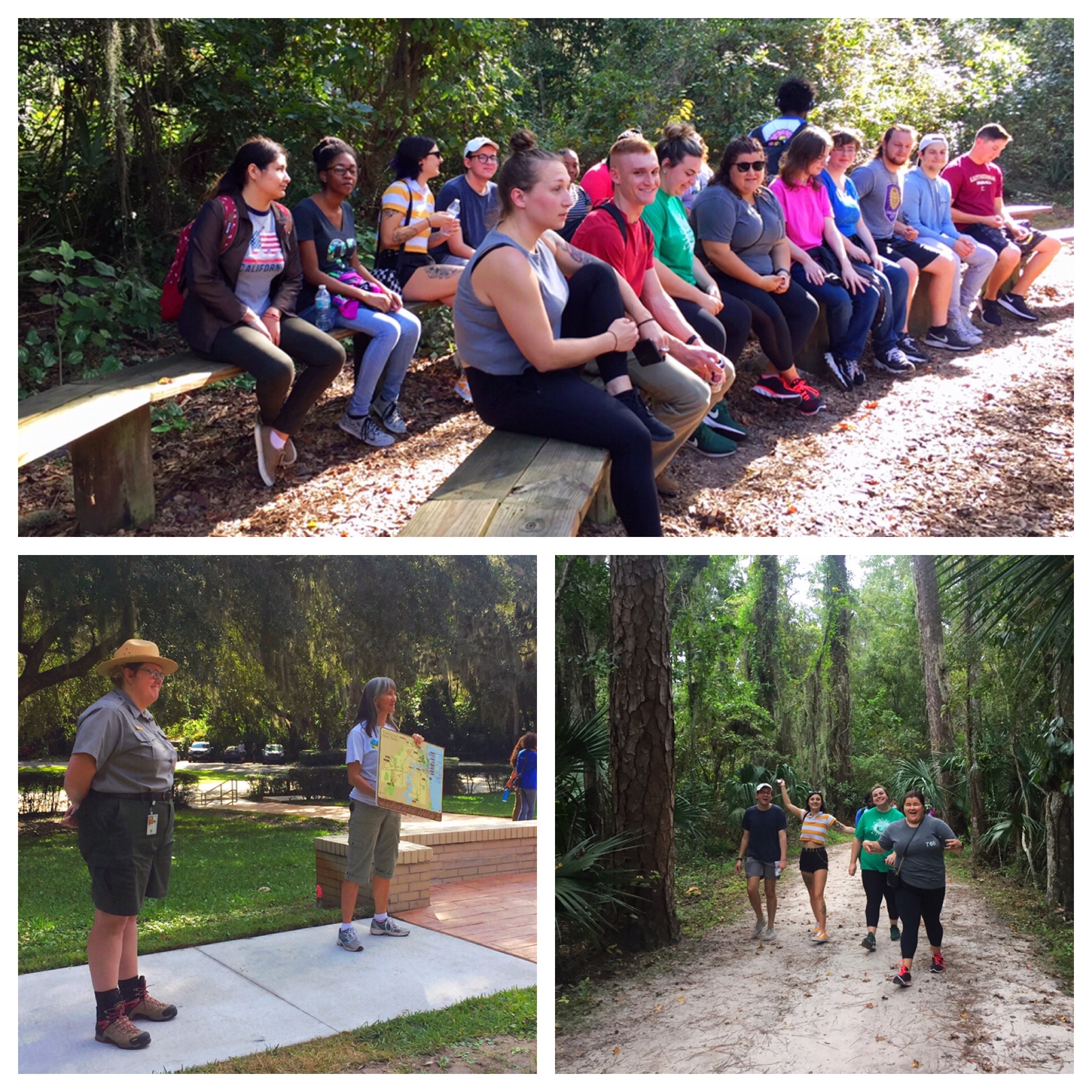 Collage of images of students’ site visit to Timucuan Ecological and Historic Preserve.