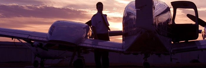 Aviation pilot against the sunset