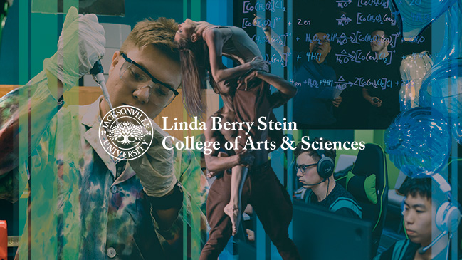 Veridian Event banner depicting a collage of science, arts, dance and film students.