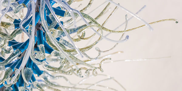 A detailed close-up of one small area of the Creative Currents glass sculpture.