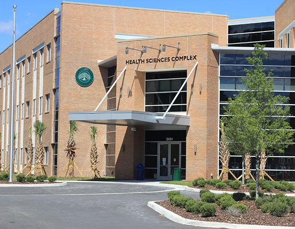 The exterior of the Health Sciences Complex.