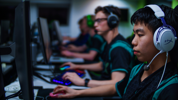 Students using the E-Sports gaming lounge.