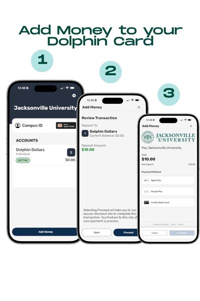 screenshots of adding money to eAccounts app Dolphin Card