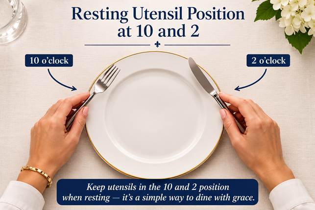 resting utensil position at 10 and 2