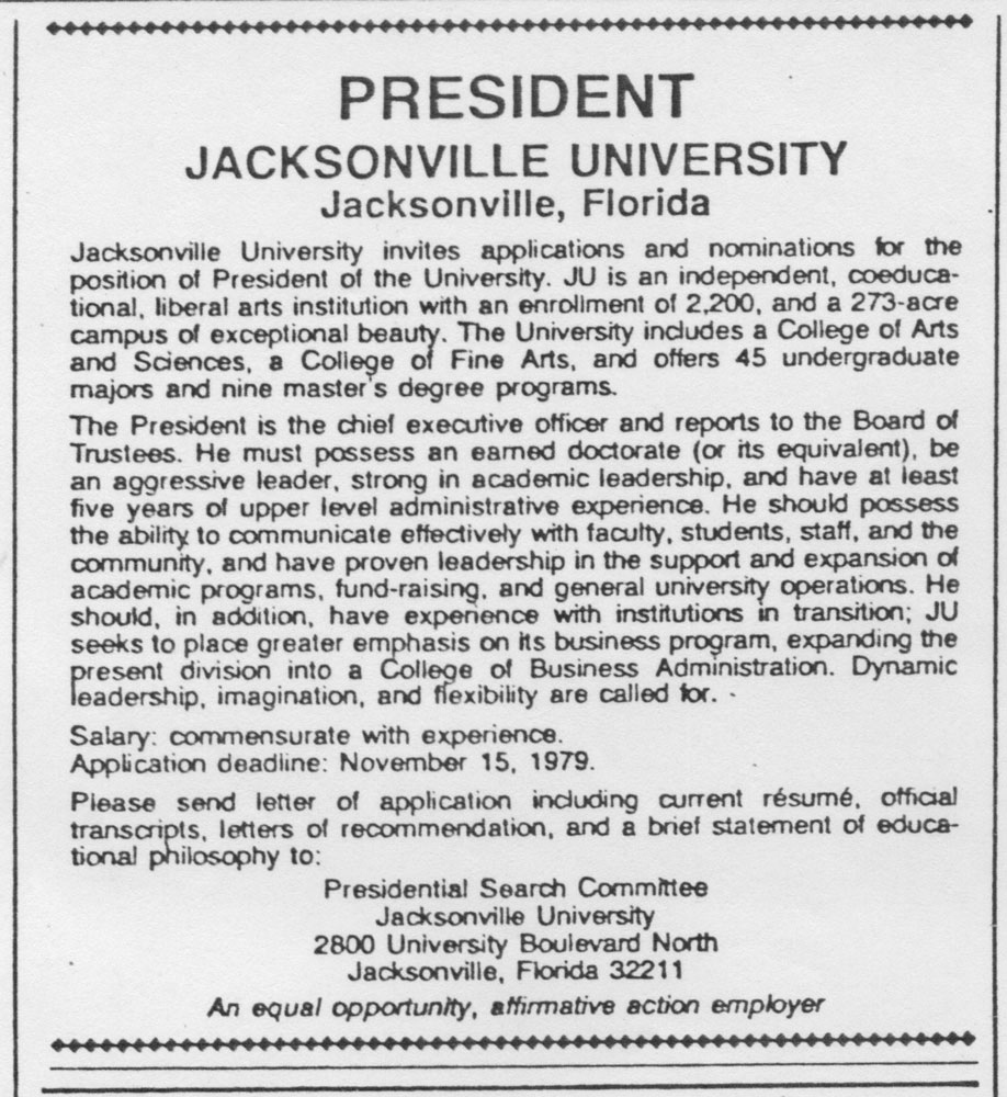 Advertisement for JU President position