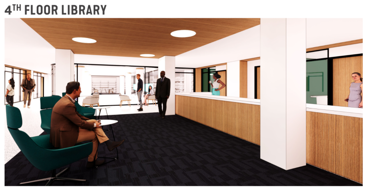 Rendering of the fourth floor library.