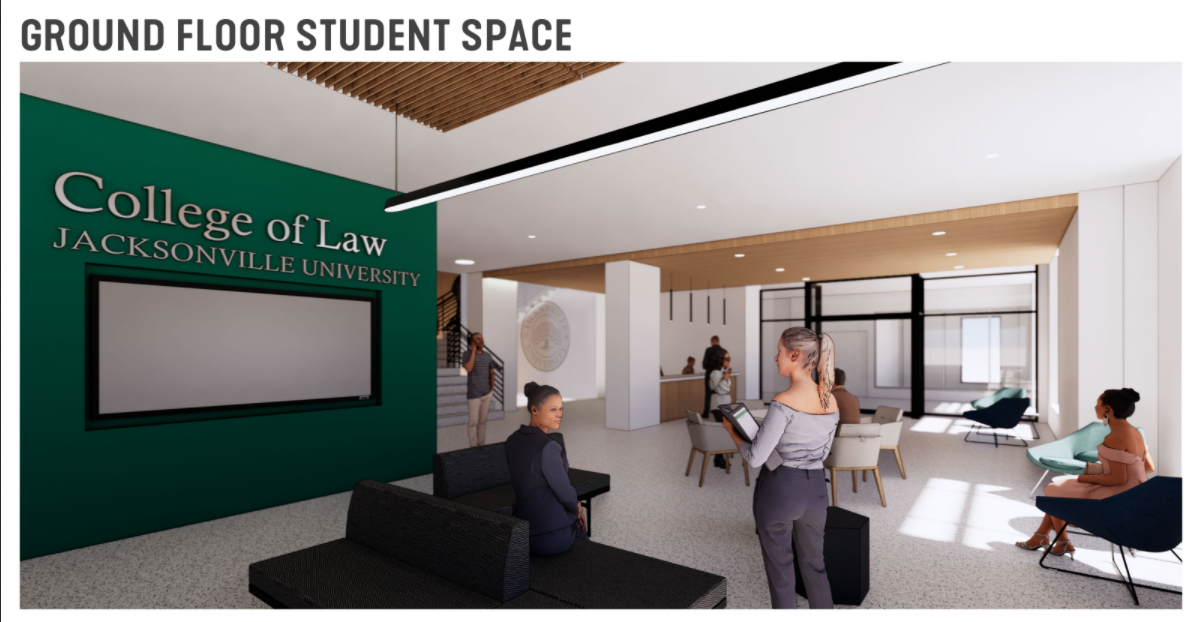 Rendering of the ground floor student space.