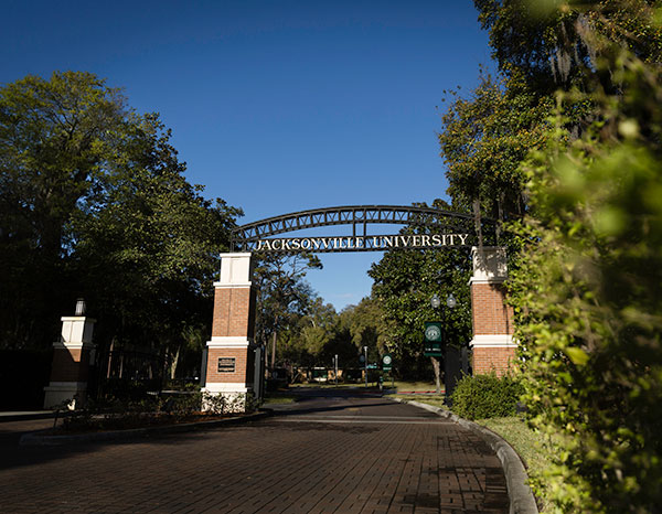 The gates at the front entrance to the main campus.