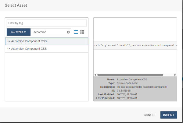 a screenshot of adding a component in Omni CMS