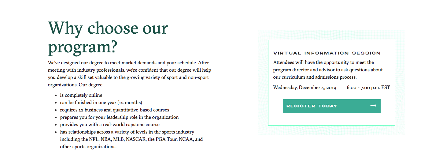 Block: copy and featured event.