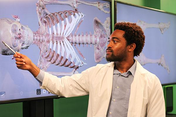 Medical student practices his coursework on an Anamotage table