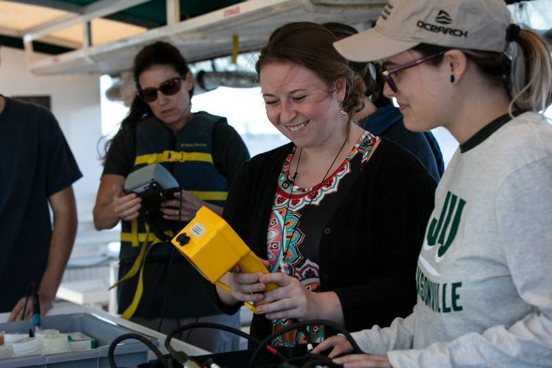 Marine Science students on our research vessel on the St. Johns River.