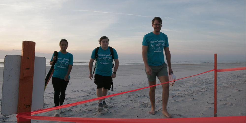 Lucas Meers and volunteers monitoring the beach for sea turtles