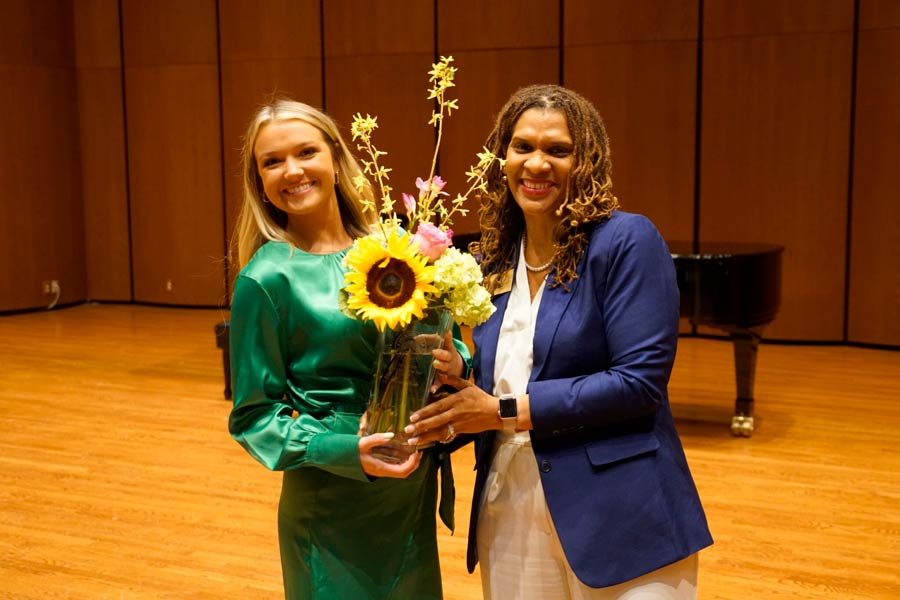 Caroline Grant, Student Woman of the Year, poses with Allana Forte