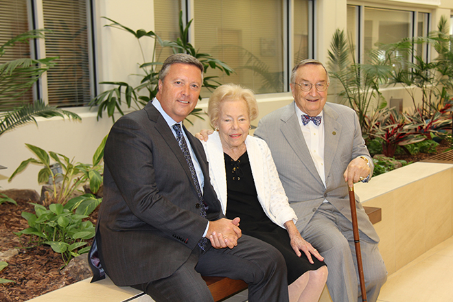 Jacksonville University President Tim Cost with Carol and Bob Shircliff, 2015