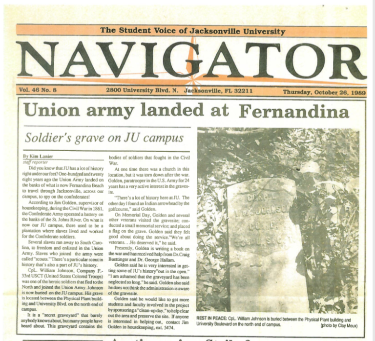 The Navigator 1989 article contained the only known photo of Johnson’s headstone.