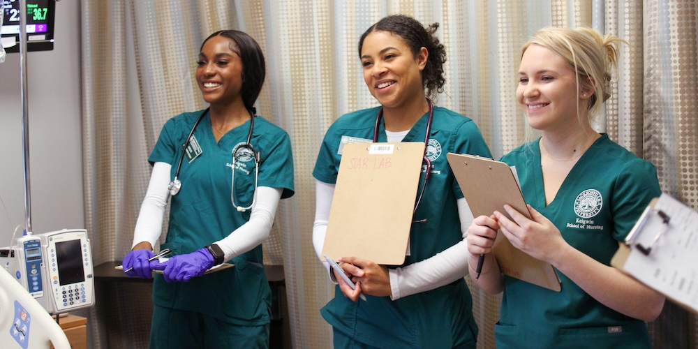 Nursing students in scrubs