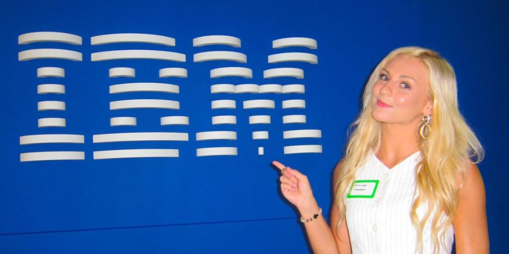 Madison in front of IBM signage