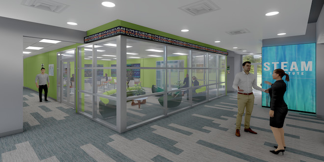 STEAM center rendering with green walls