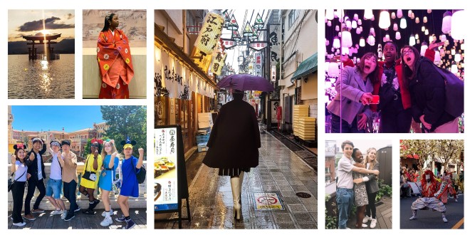 Montage of photos of student life attending Waseda in Tokyo, Japan