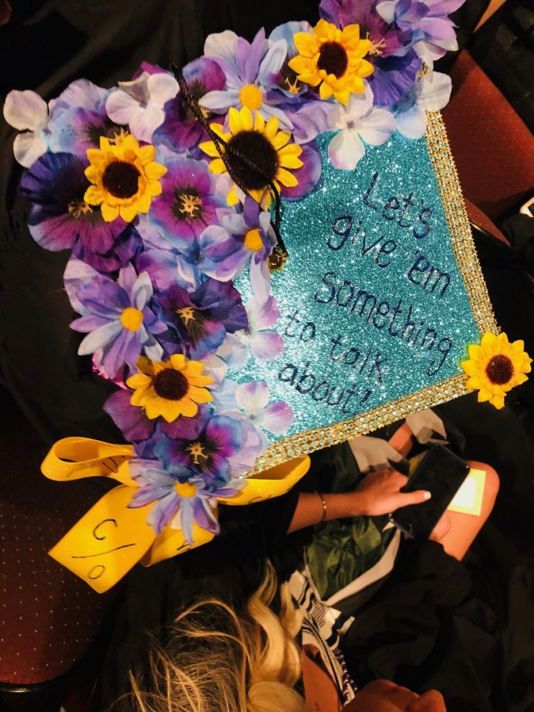 Brightly decorated caps dotted the Swisher Science Green