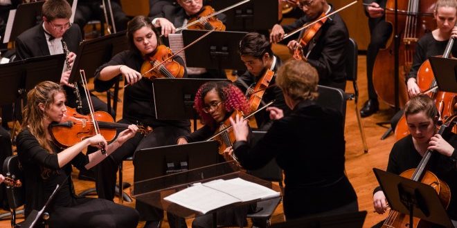 Dr. Marguerite Richardson conducting the JU Orchestra, 2018, PHOTO CREDIT: Laura Evans Photography
