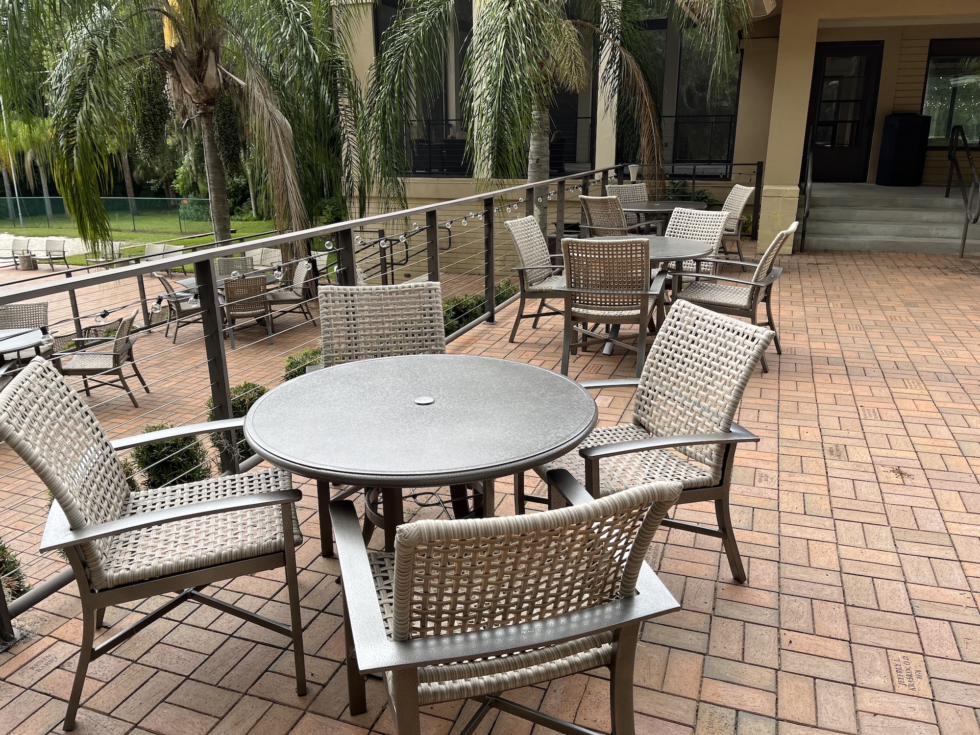 tables and chairs at the river house