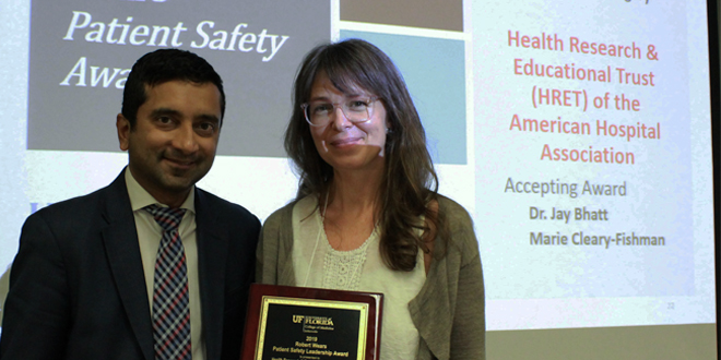 Dr. Jay Bhatt received the 2019 Robert Wears Patient Safety Award on behalf of Health Research and Education Trust (HRET), American Hospital Association (AHA)