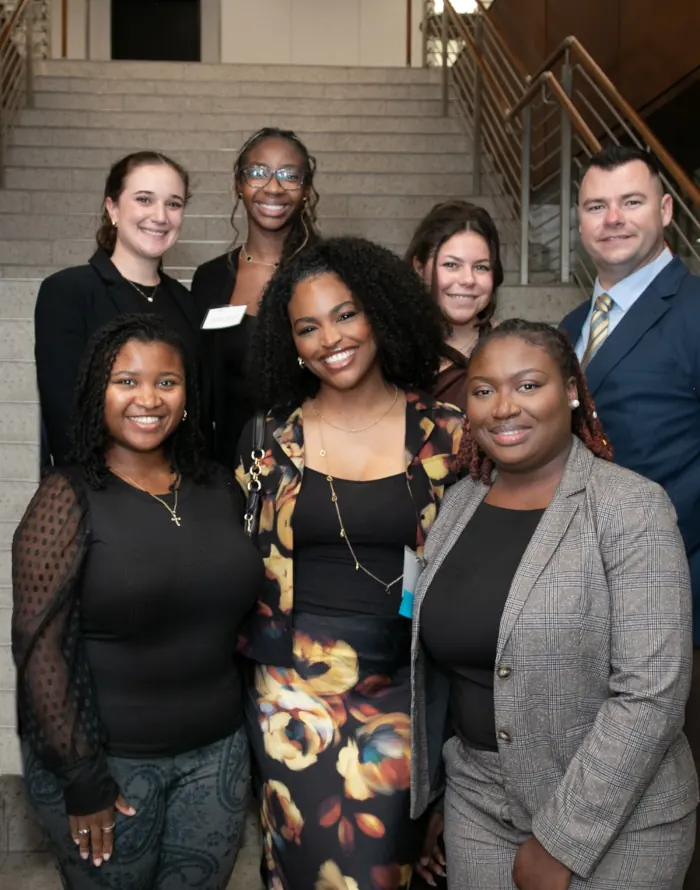 A group of five diverse law students.