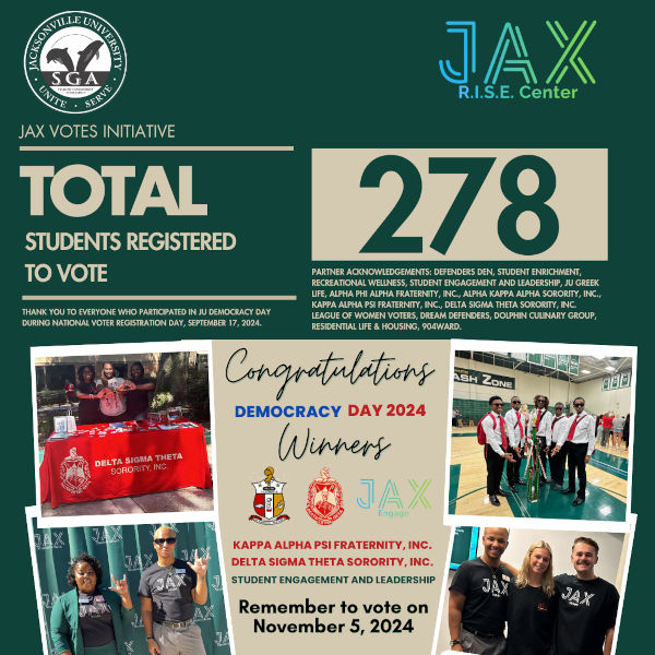 Jax Votes Initiative Infographic, Total Students Registered 2025: 278