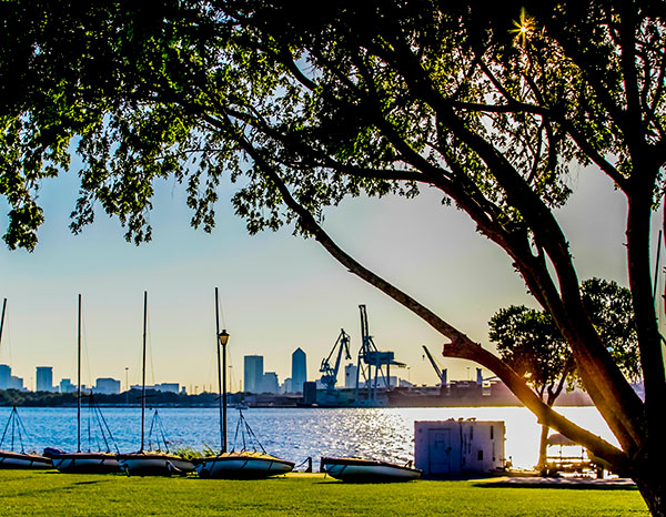 The beautiful waterfront of the main Jacksonville University campus.