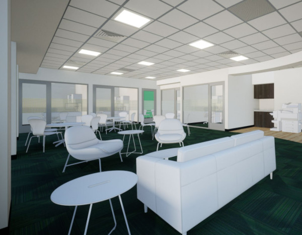 A rendered image of the Student Enrichment Center at Davis Commons Building