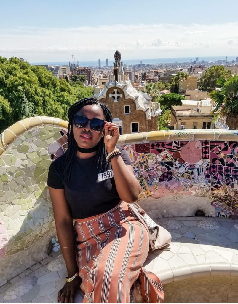 Natasha posing above Barcelona.