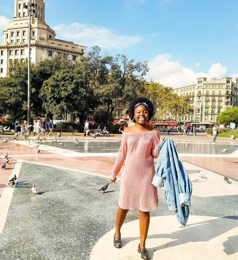 female student in public square