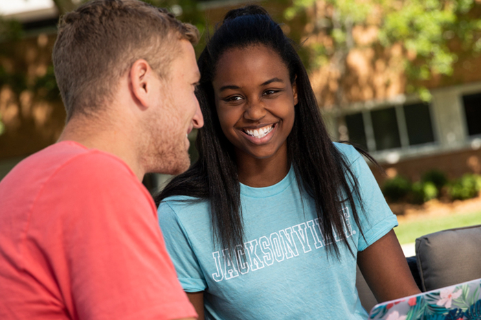 Two Jacksonville University students studying.