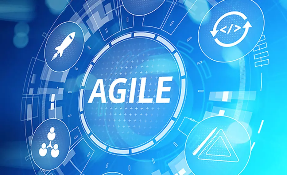 Graphic with "agile" in bold lettering surrounded by circles